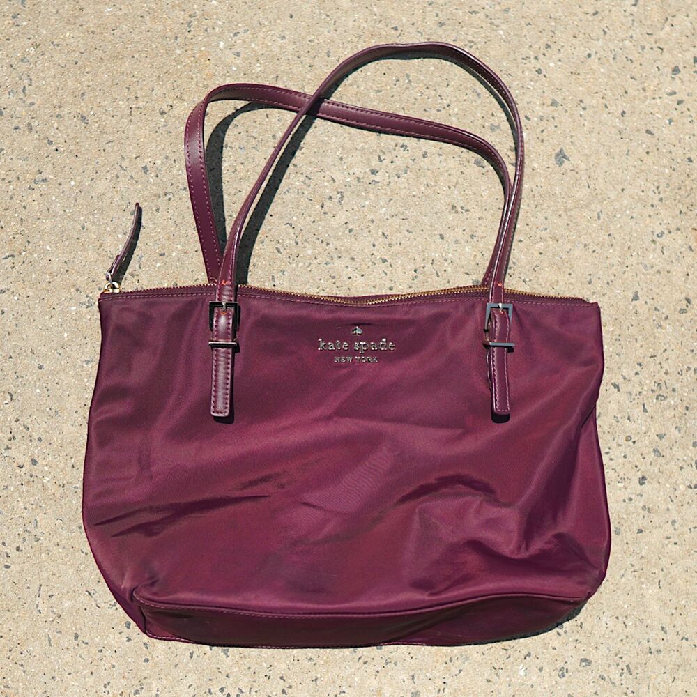 Kate Spade Watson Lane Maya Tote Burgundy Nylon Bag Gold Hardware
